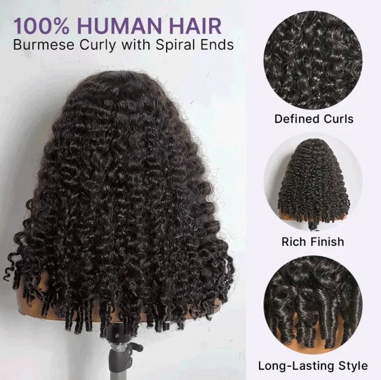 150% Density 13x6 Glueless 3D Cap Pre-bleached Lace Frontal Wig Burmese Curly